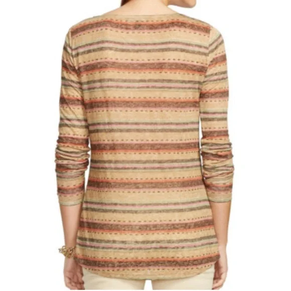 Lauren Ralph Lauren Brown and Cream Long Sleeve Tee - Picture 2 of 6